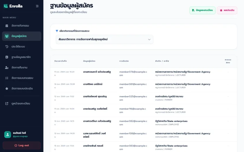 Enrolla — ฐานข้อมูลผู้สมัครกิจกรรมสำหรับผู้ดูแล